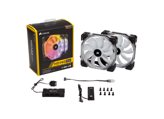 Corsair HD140 RGB LED High Performance 140mm PWM Fan Twin Pack With Controller