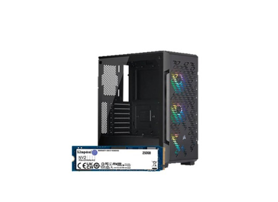 Corsair iCUE 220T RGB Airflow Mid-Tower Smart Casing And Kingston NV2 250GB M.2 PCIe Gen 4.0 NVMe SSD Combo